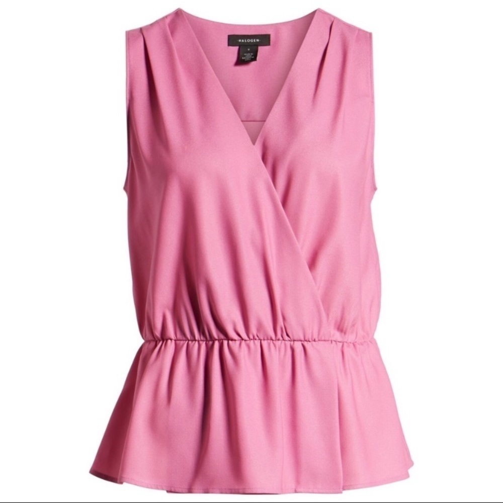[Halogen] Pink Wrap Peplum Top